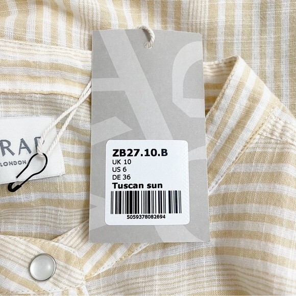 NWT Wrap London Striped Cotton Snap Front Oversized Blouse Tuscan Sun Size 6 NEW - Picture 13 of 15